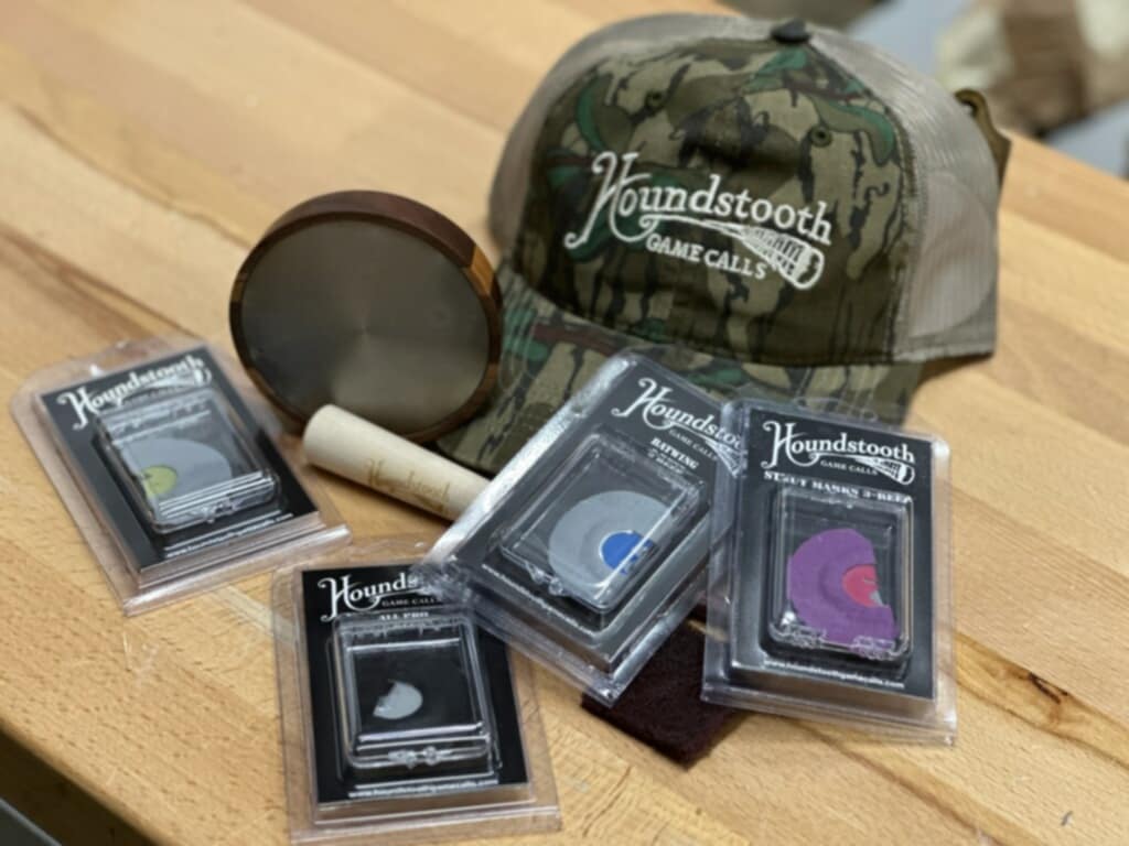 a picture of the 3 different types of custom turkey calls made at Houndstooth Game Calls