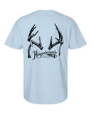 Light blue t-shirt with black antler design and 'Houndstooth' text on a white background