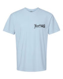 Light blue t-shirt with a logo on a white background